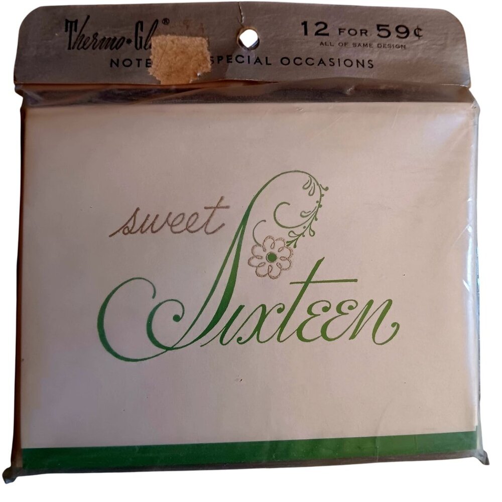 Vintage Sweet Sixteen Birthday Invitation Set 12 Cards Envelopes 1960's NOS NEW